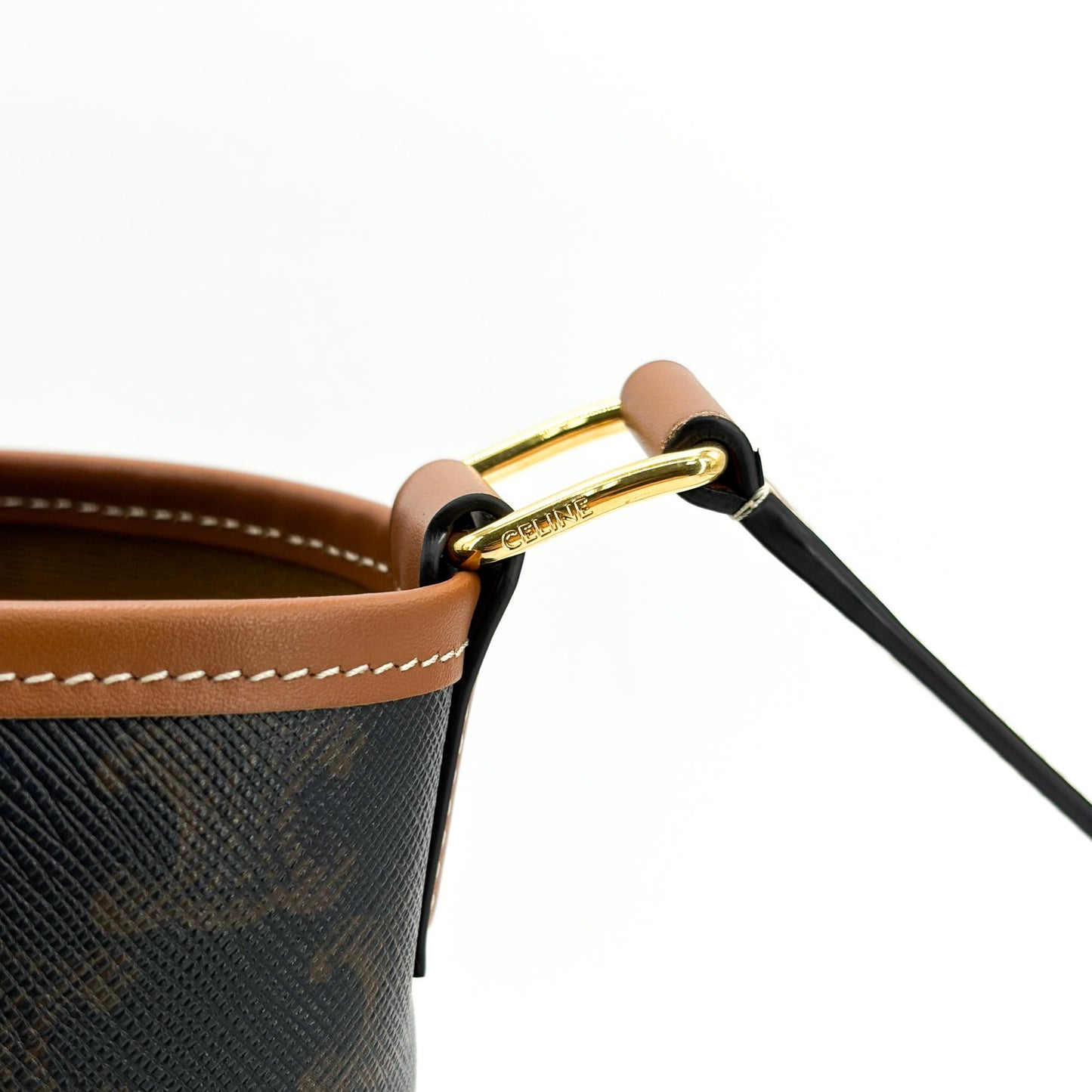 Celine Triomphe Canvas Medium Bucket Bag Tan