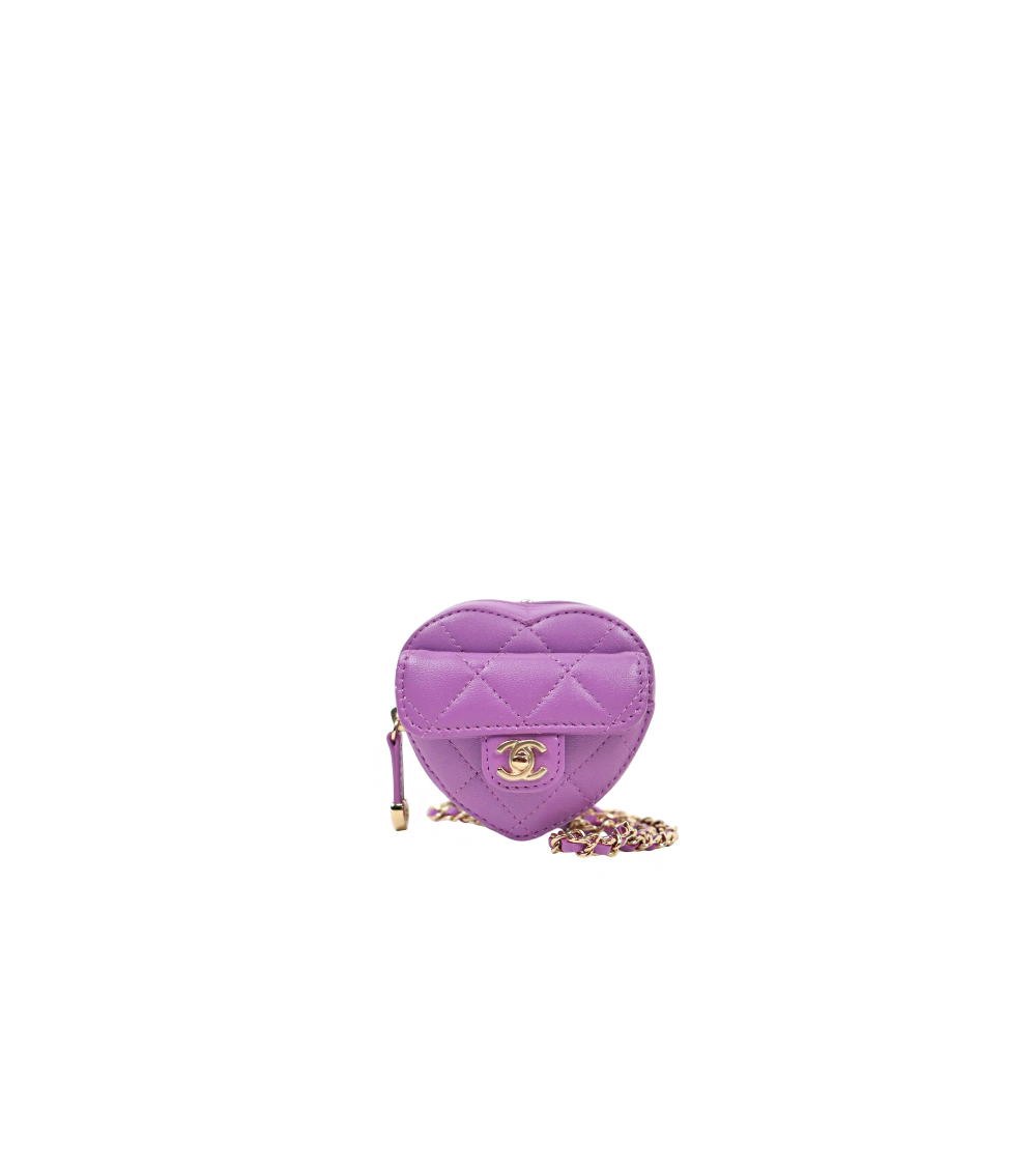 Chanel Purple Lambskin Heart Coin Purse Crossbody Bag