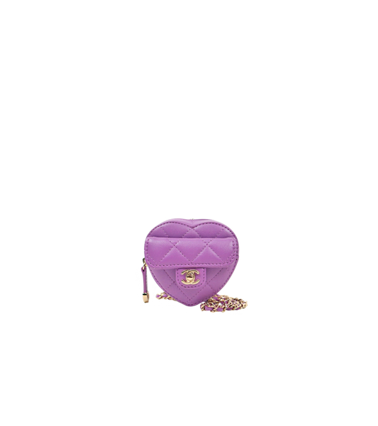 Chanel Purple Lambskin Heart Coin Purse Crossbody Bag