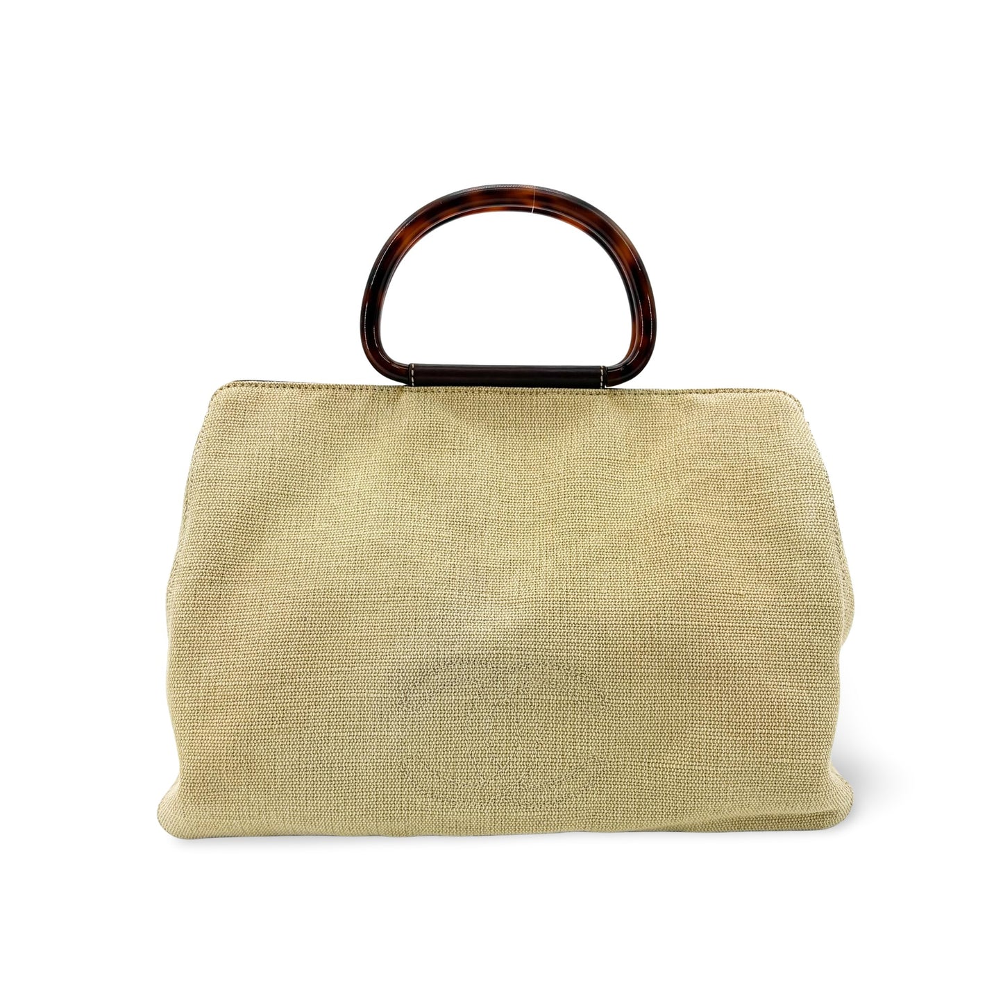Celine Vintage Canvas Tortoise Handle Tote Bag Beige