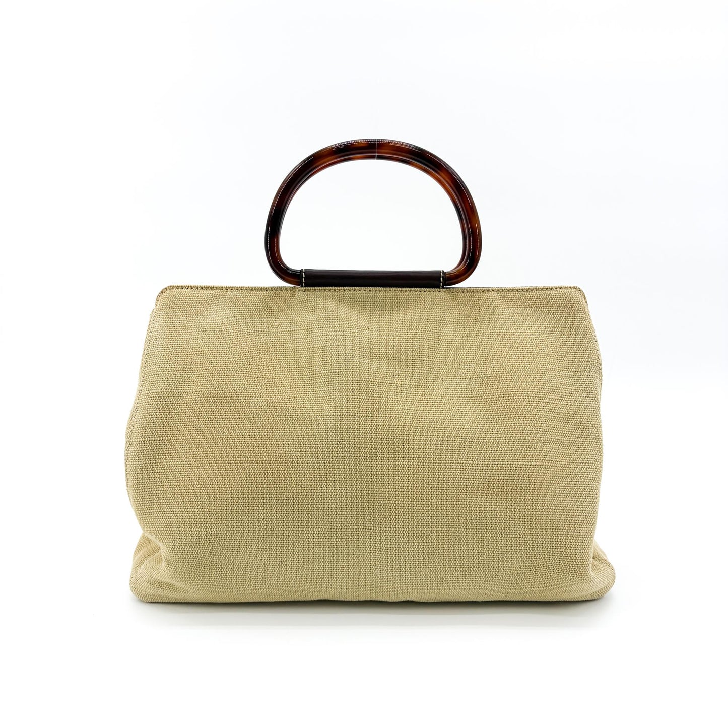 Celine Vintage Canvas Tortoise Handle Tote Bag Beige