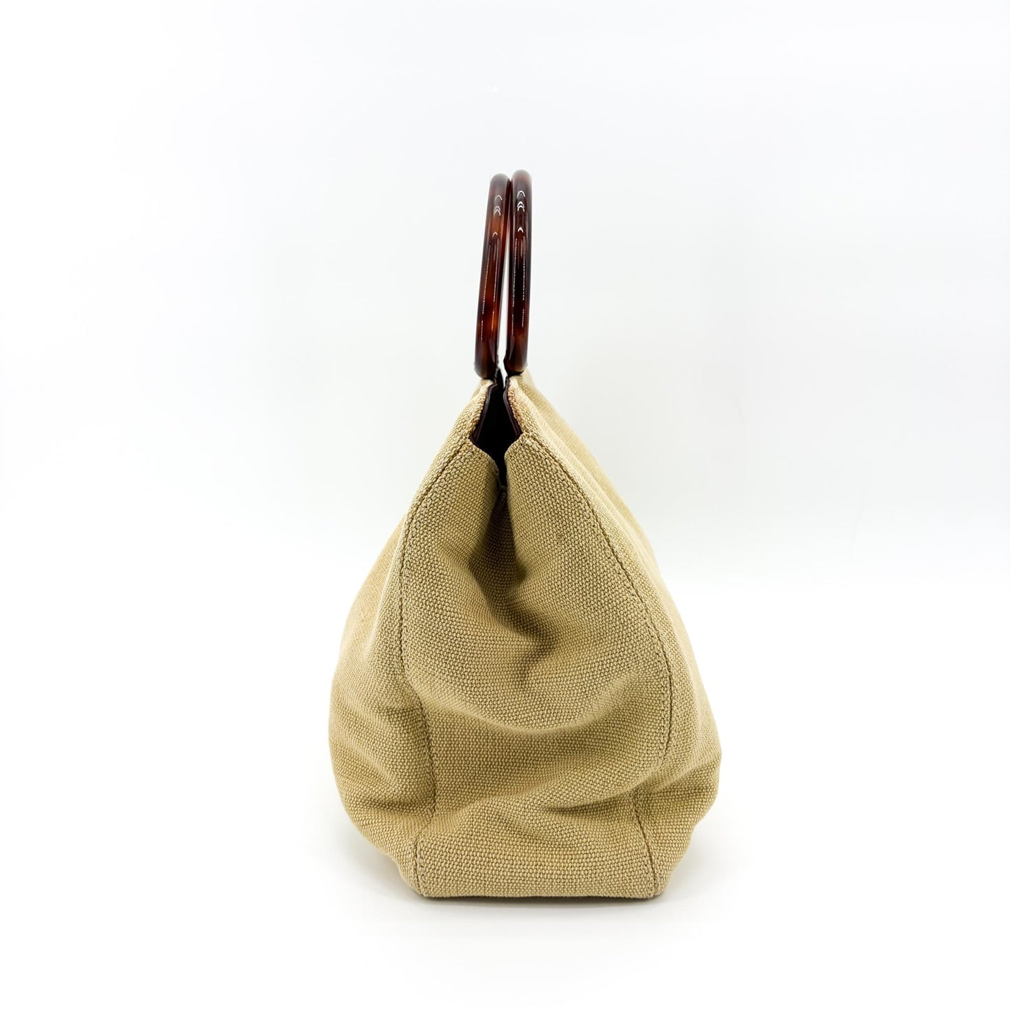 Celine Vintage Canvas Tortoise Handle Tote Bag Beige