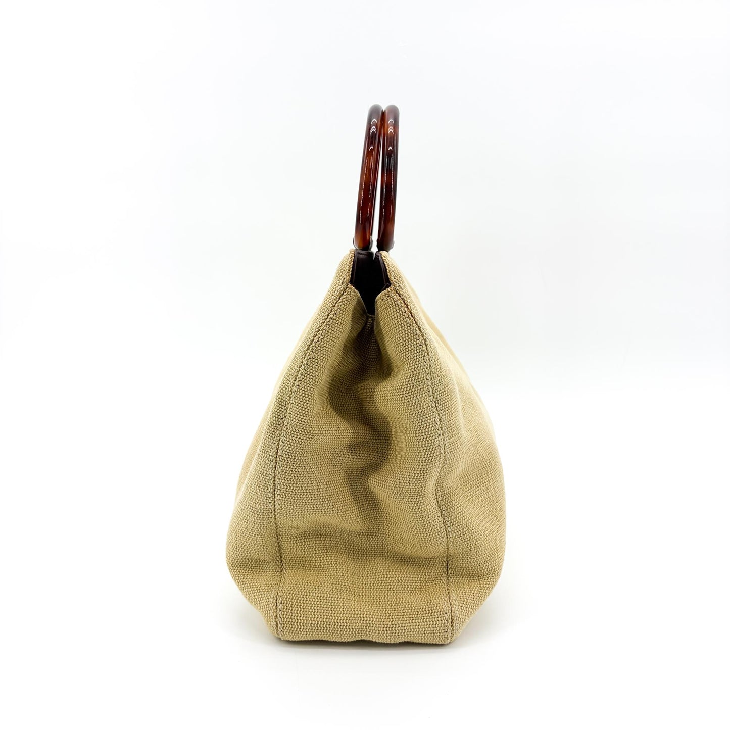 Celine Vintage Canvas Tortoise Handle Tote Bag Beige