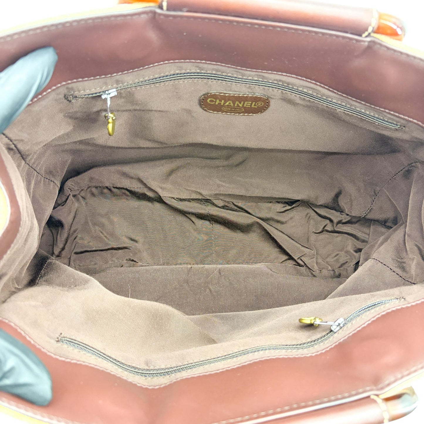 Celine Vintage Canvas Tortoise Handle Tote Bag Beige
