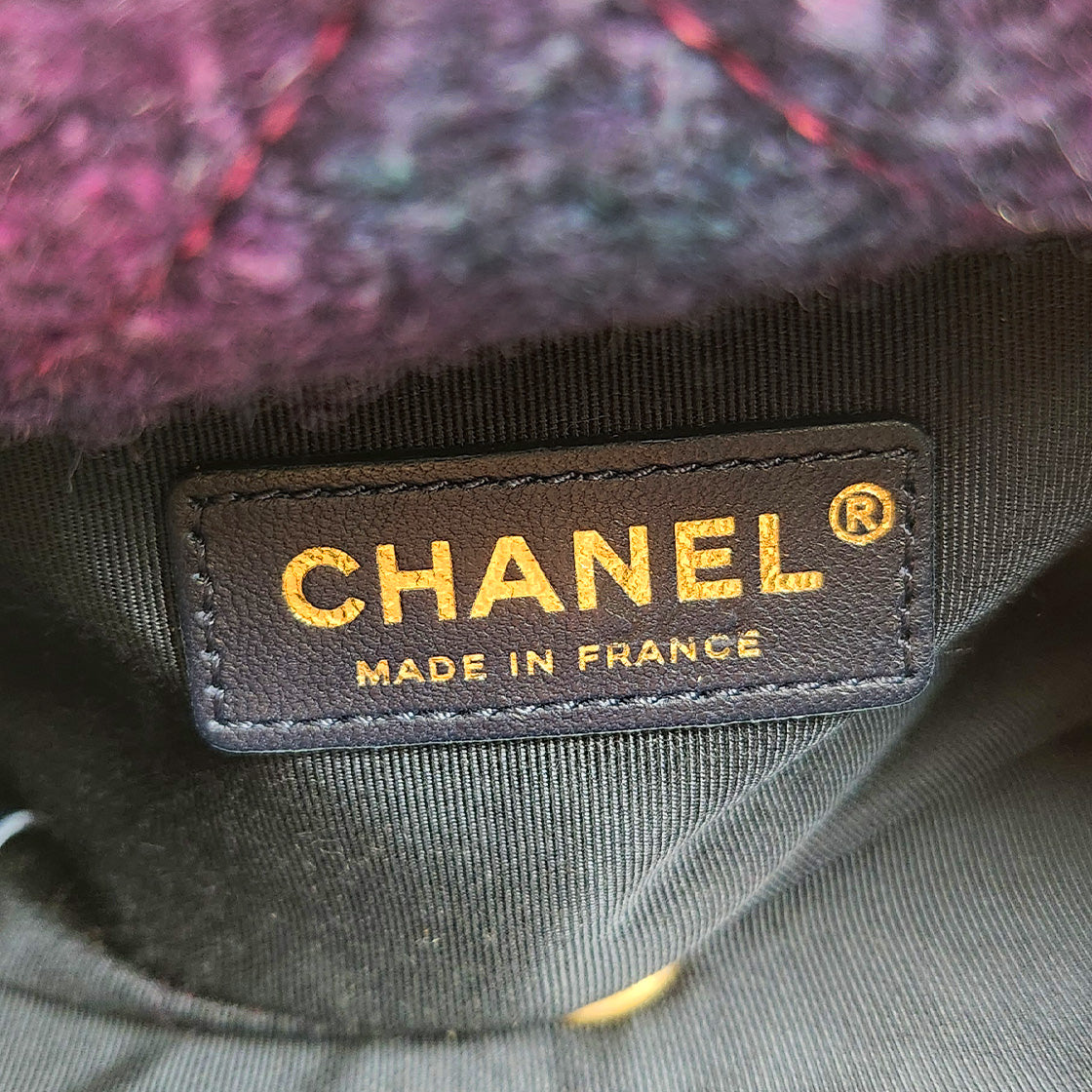 Chanel Black and Purple Shearling Flap Crossbody Bag