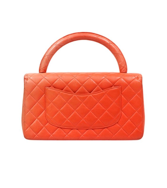 Chanel Orange Lambskin Quilted CC Top-Handle Tote Bag