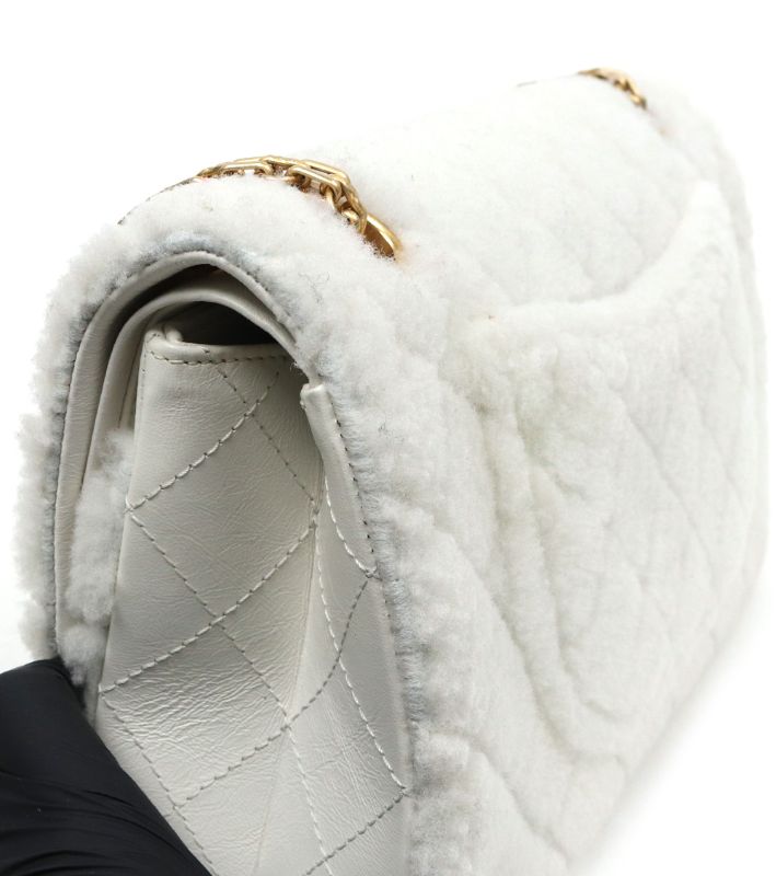 Chanel 2.55 Medium White Shearling Shoulder Bag 30s