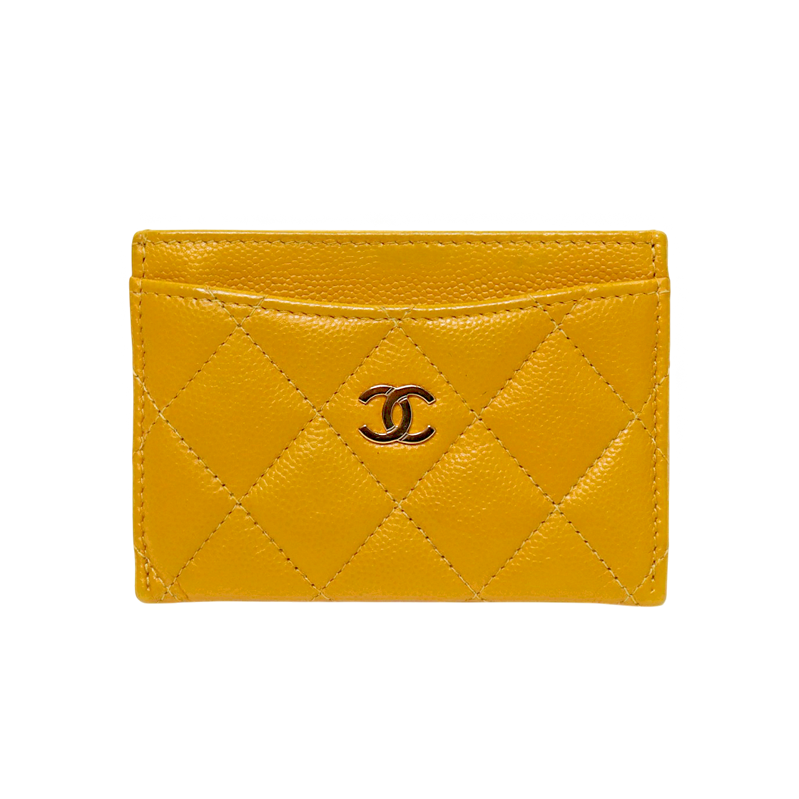 Chanel Yellow Caviar Skin Card Holder Wallet