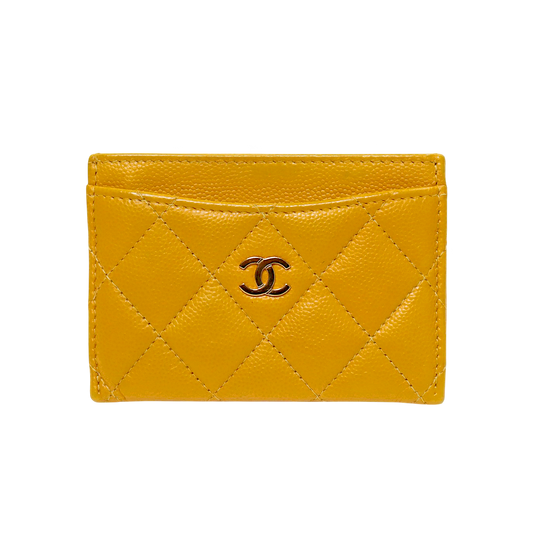 Chanel Yellow Caviar Skin Card Holder Wallet