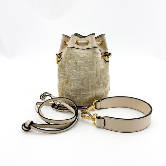 Fendi Montrejo Mini Beige Chenille FF Bucket Bag