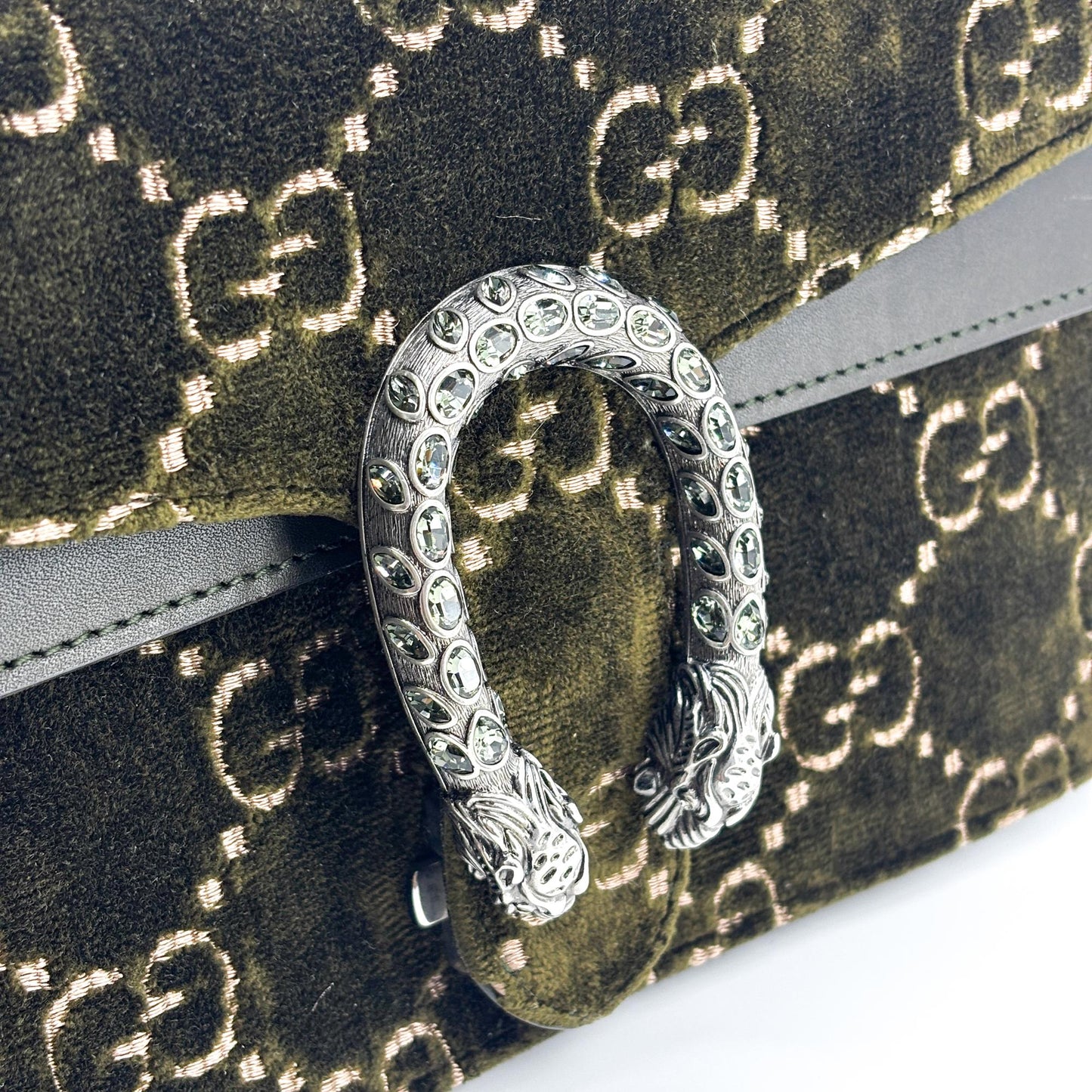 Gucci Dionysus GG Velvet Mini Shoulder Bag Dark Green