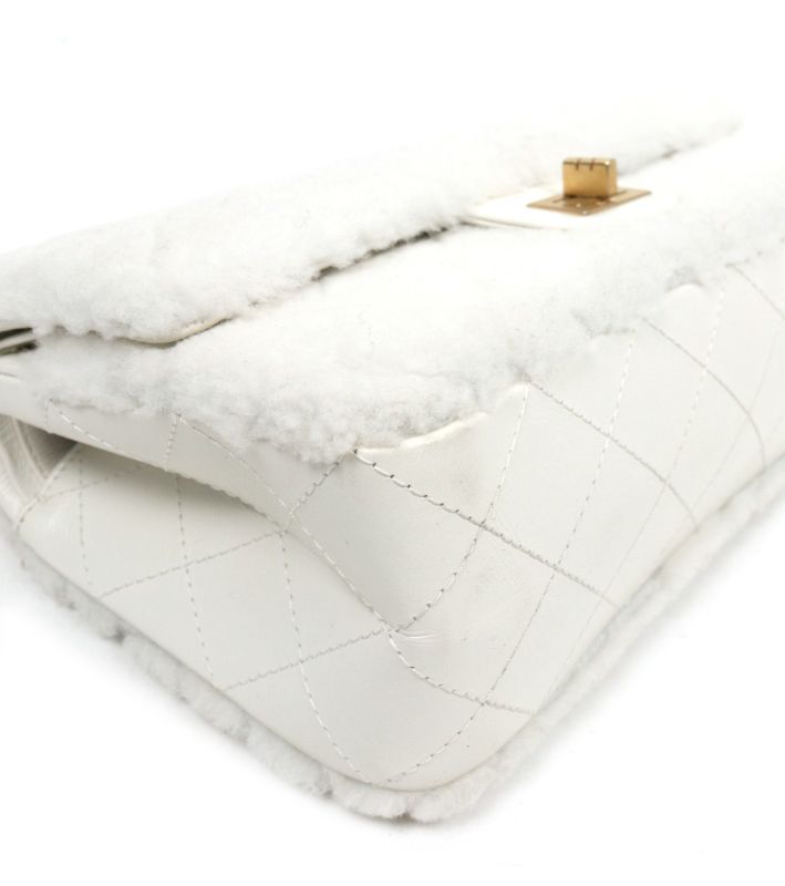 Chanel 2.55 Medium White Shearling Shoulder Bag 30s