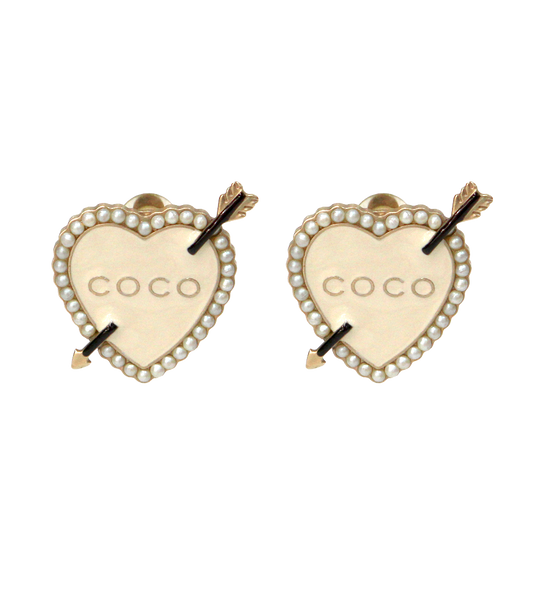 Chanel Coco Heart Pearl Earrings