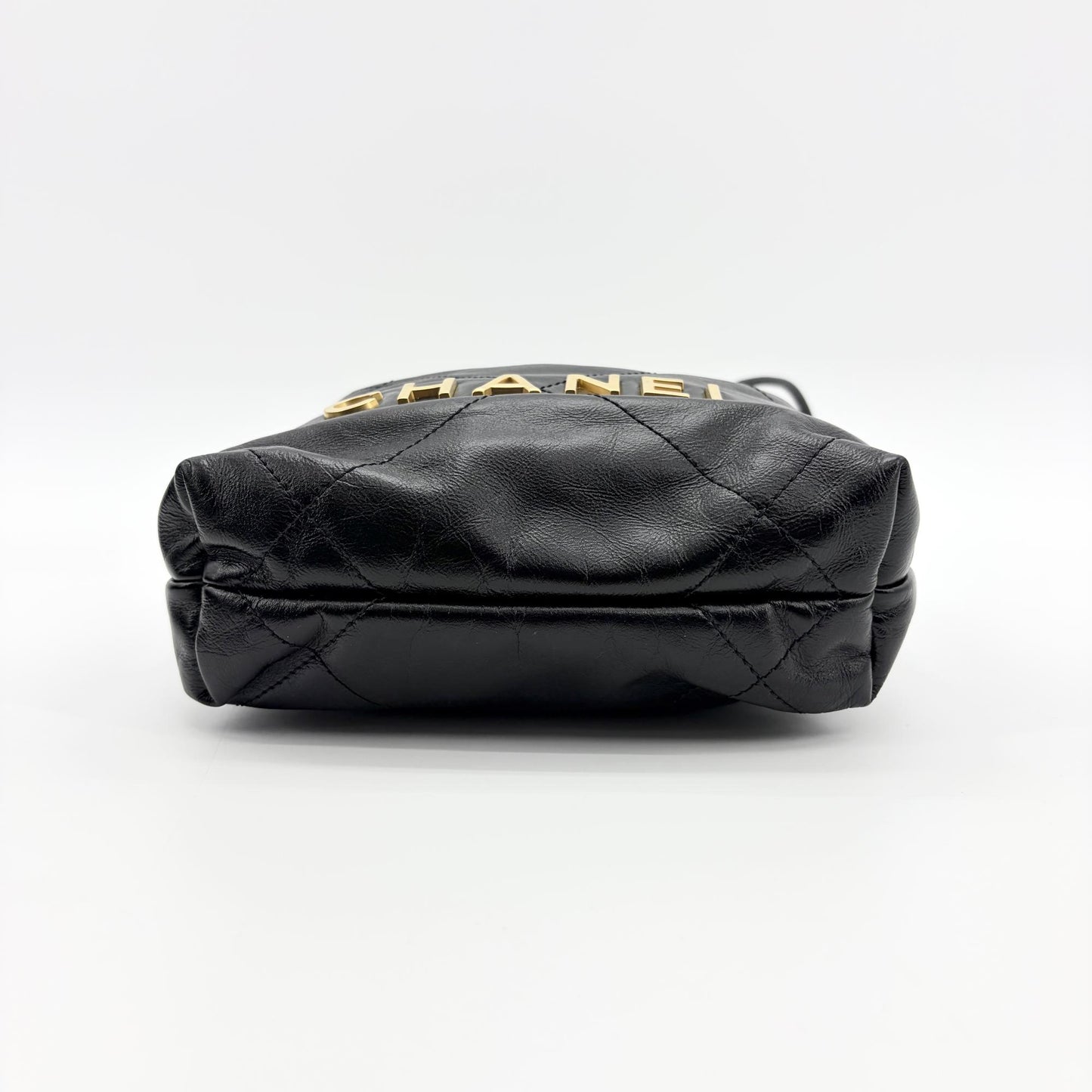 Chanel 22 Mini Handbag Black Glossy Calfskin Gold Hardware