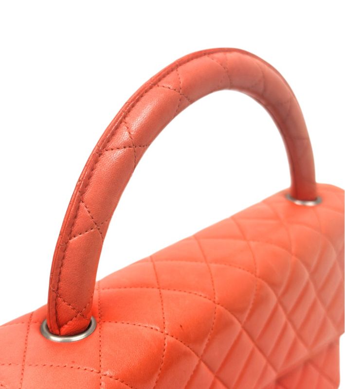 Chanel Orange Lambskin Quilted CC Top-Handle Tote Bag