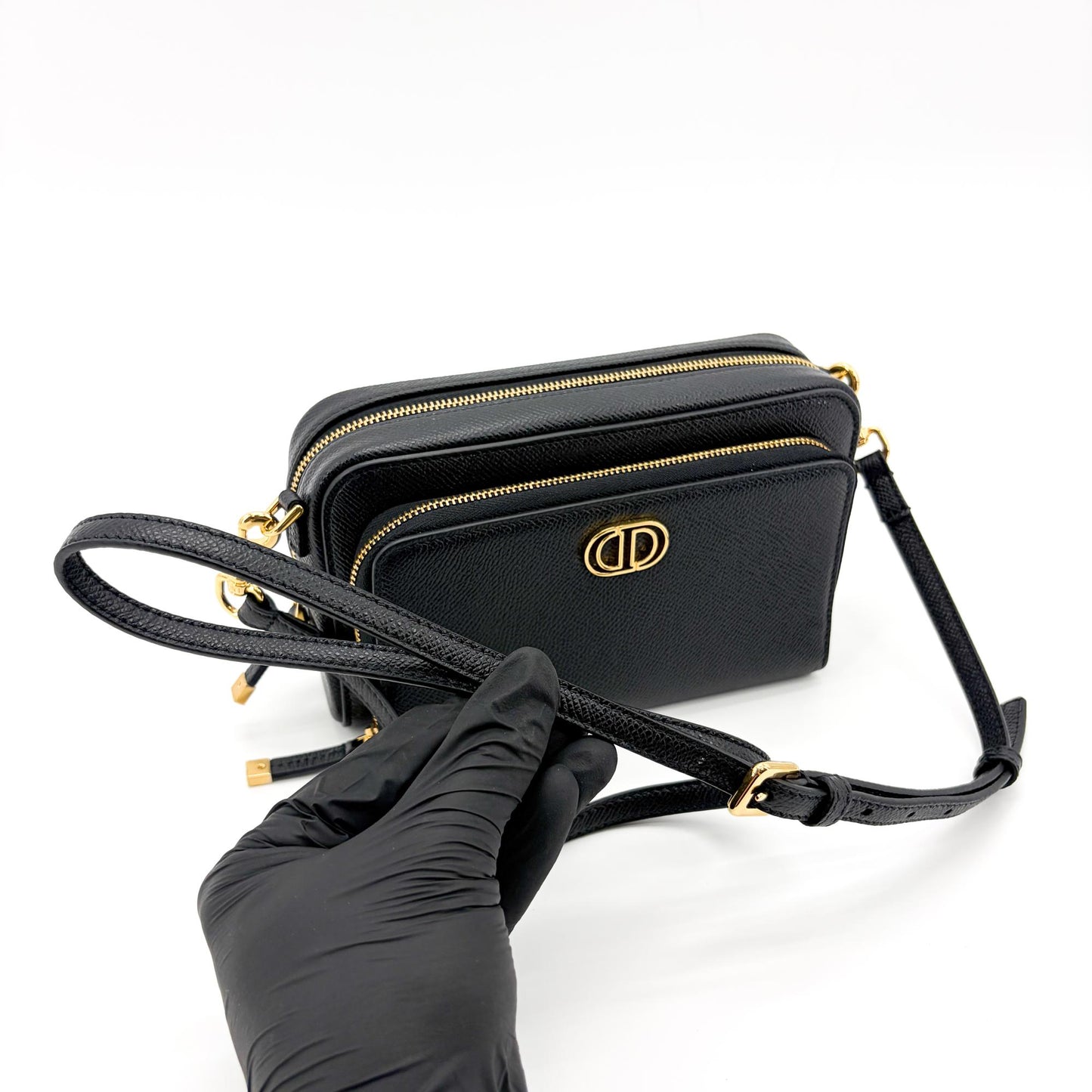 Dior 30 Montaigne 2-in-1 Pouch Black Grain Calfskin