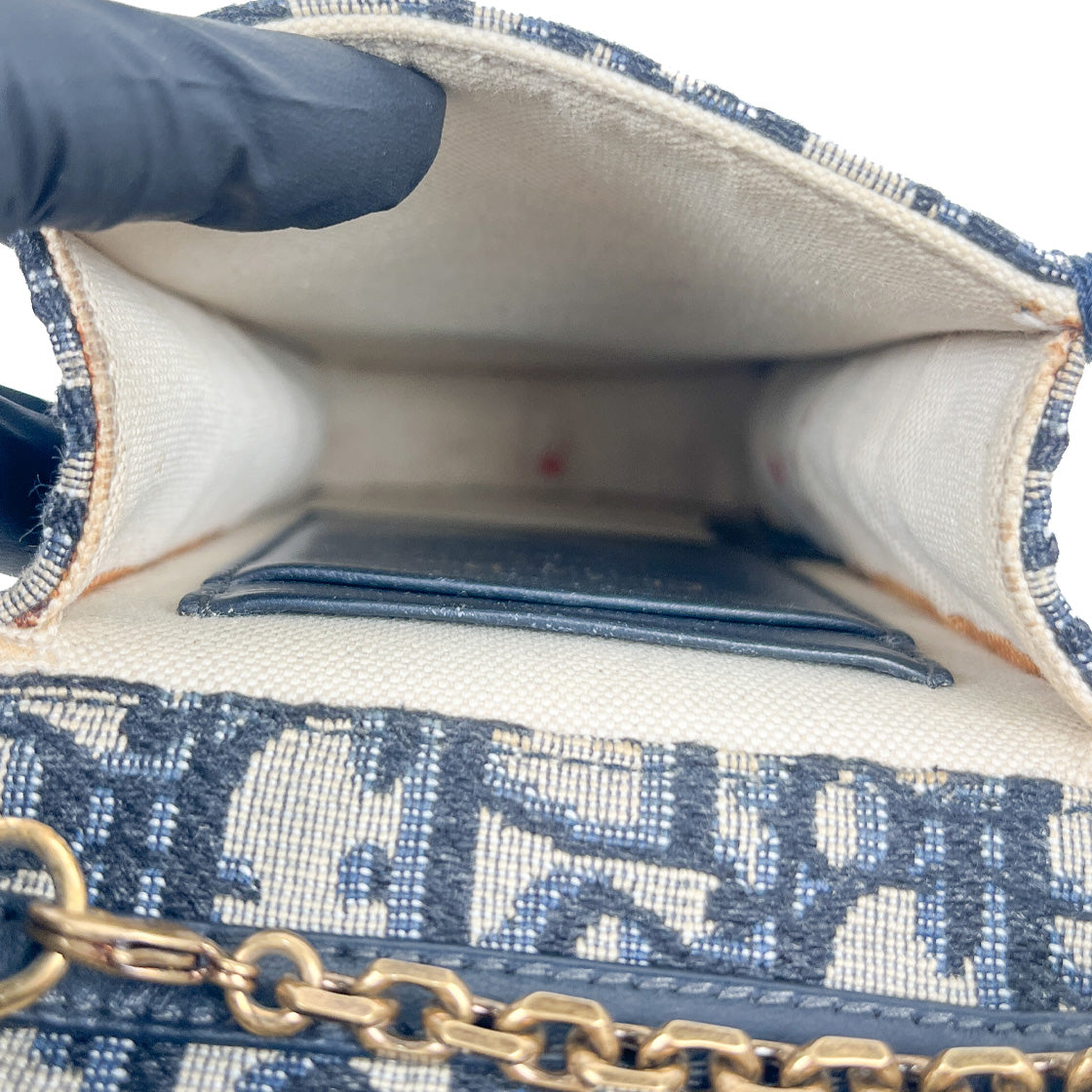 Dior Oblique Canvas Vertical Saddle Phone Holder Chain Crossbody Bag