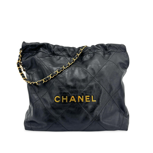 Chanel 22 Small Shoulder Bag Black Gold Hardware (Built-in Chip Model)