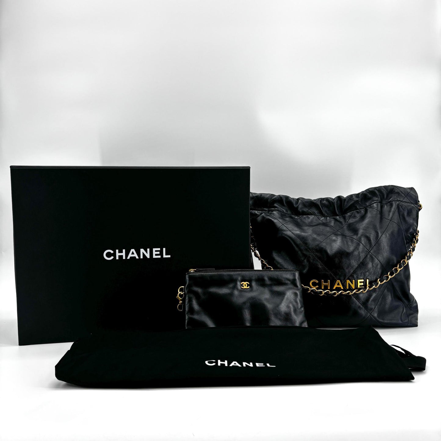 Chanel 22 Medium Shoulder Bag Black with Gold Hardware