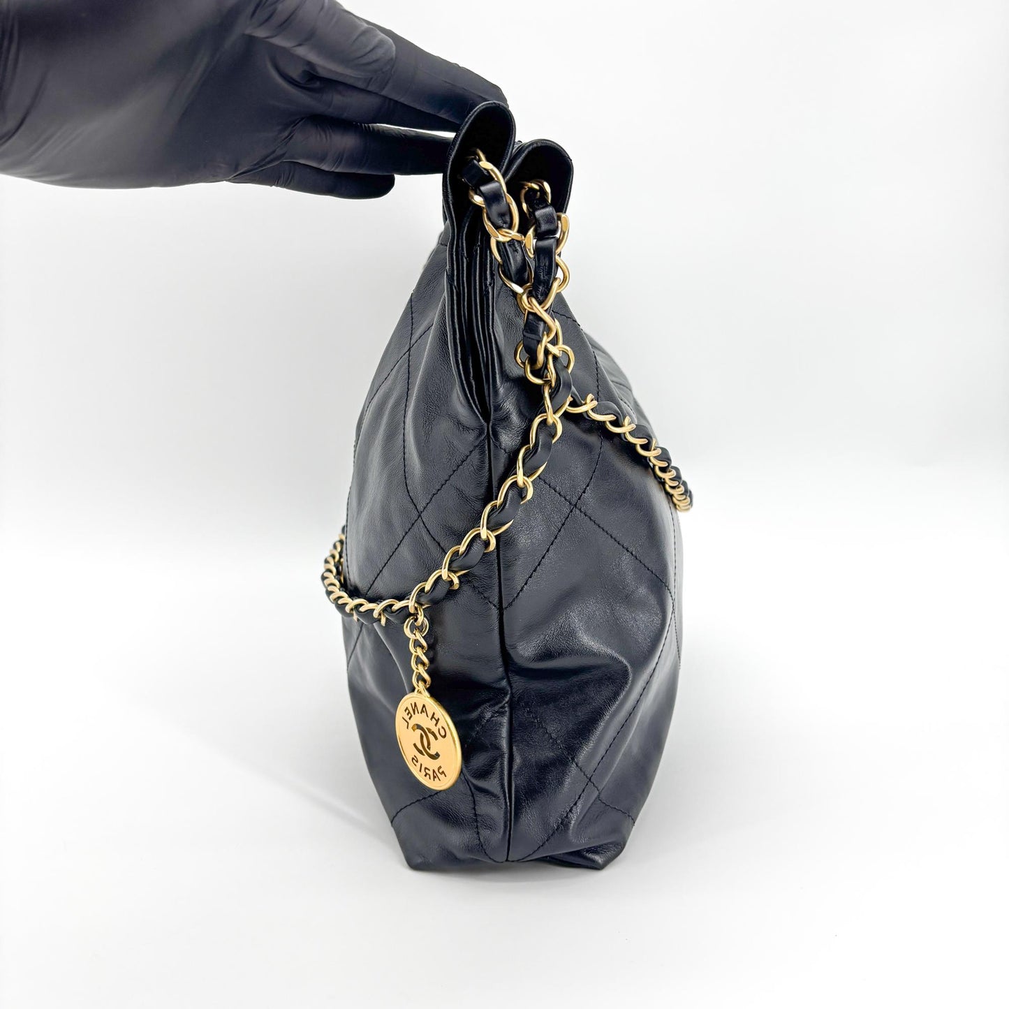 Chanel 22 Medium Shoulder Bag Black with Gold Hardware