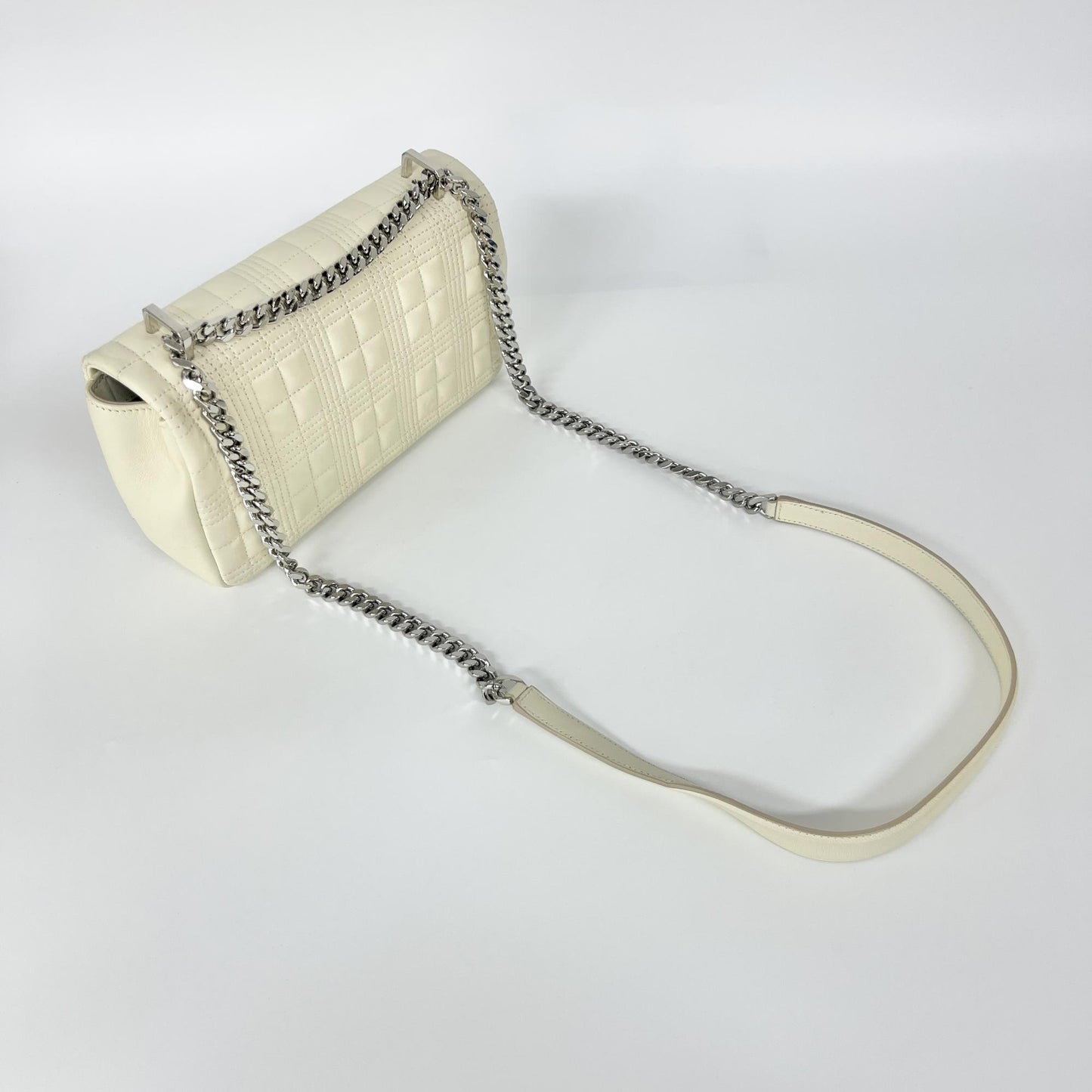 Burberry Small Quilted Lambskin Lola Bag Ivory Silver Hardware