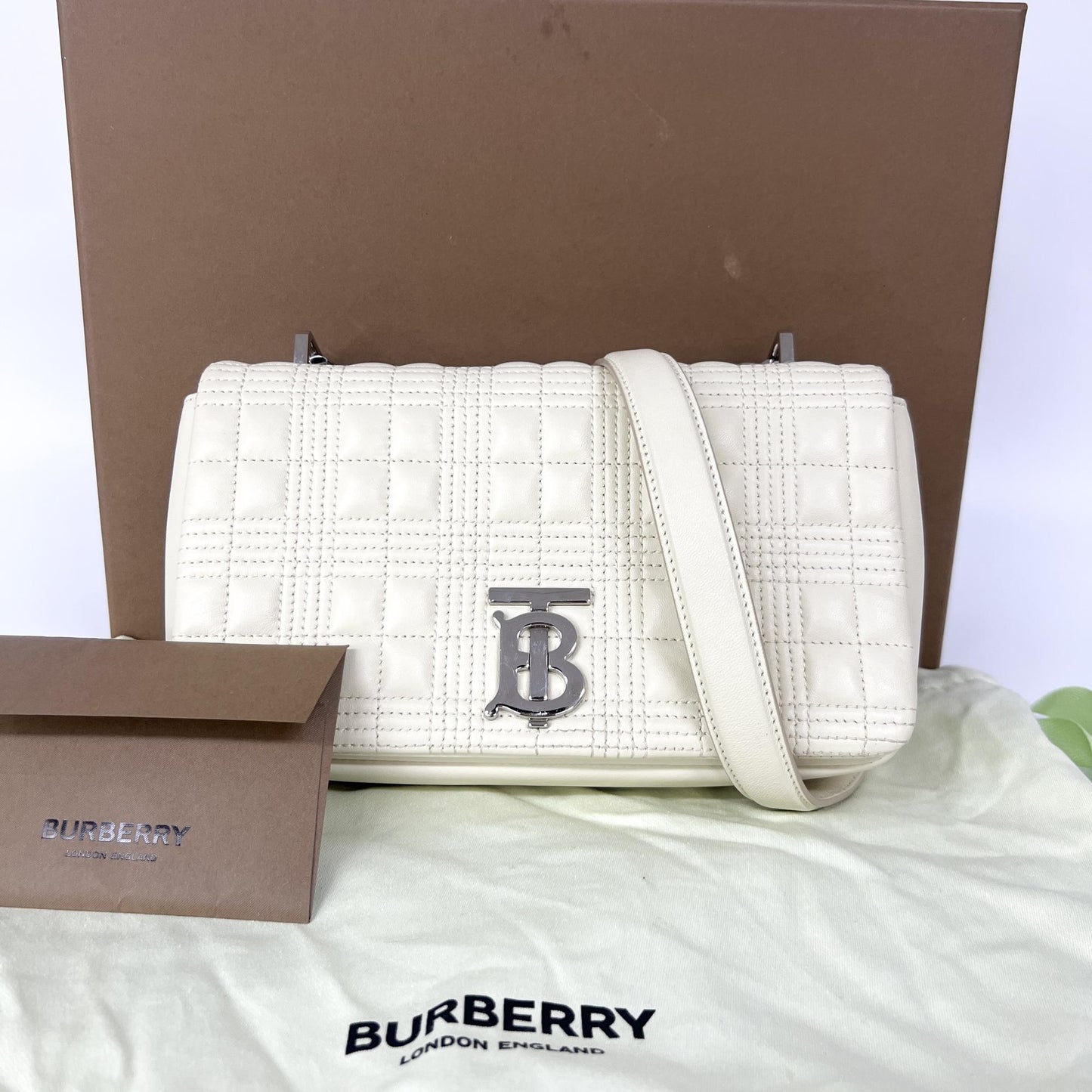 Burberry Small Quilted Lambskin Lola Bag Ivory Silver Hardware