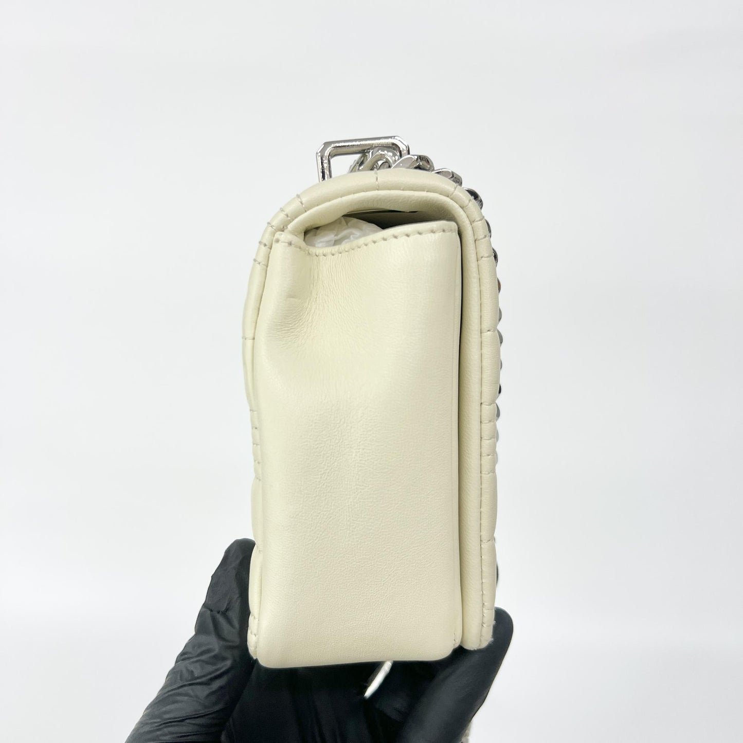 Burberry Small Quilted Lambskin Lola Bag Ivory Silver Hardware