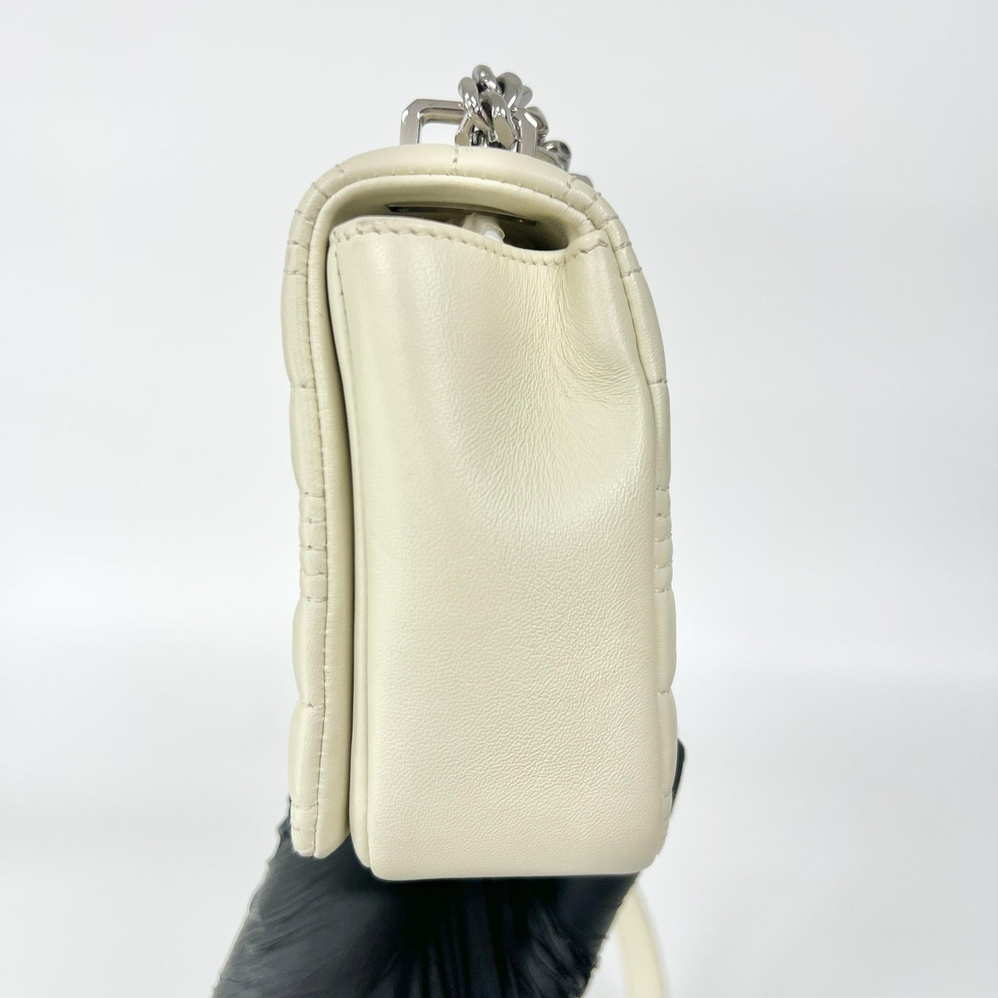 Burberry Small Quilted Lambskin Lola Bag Ivory Silver Hardware