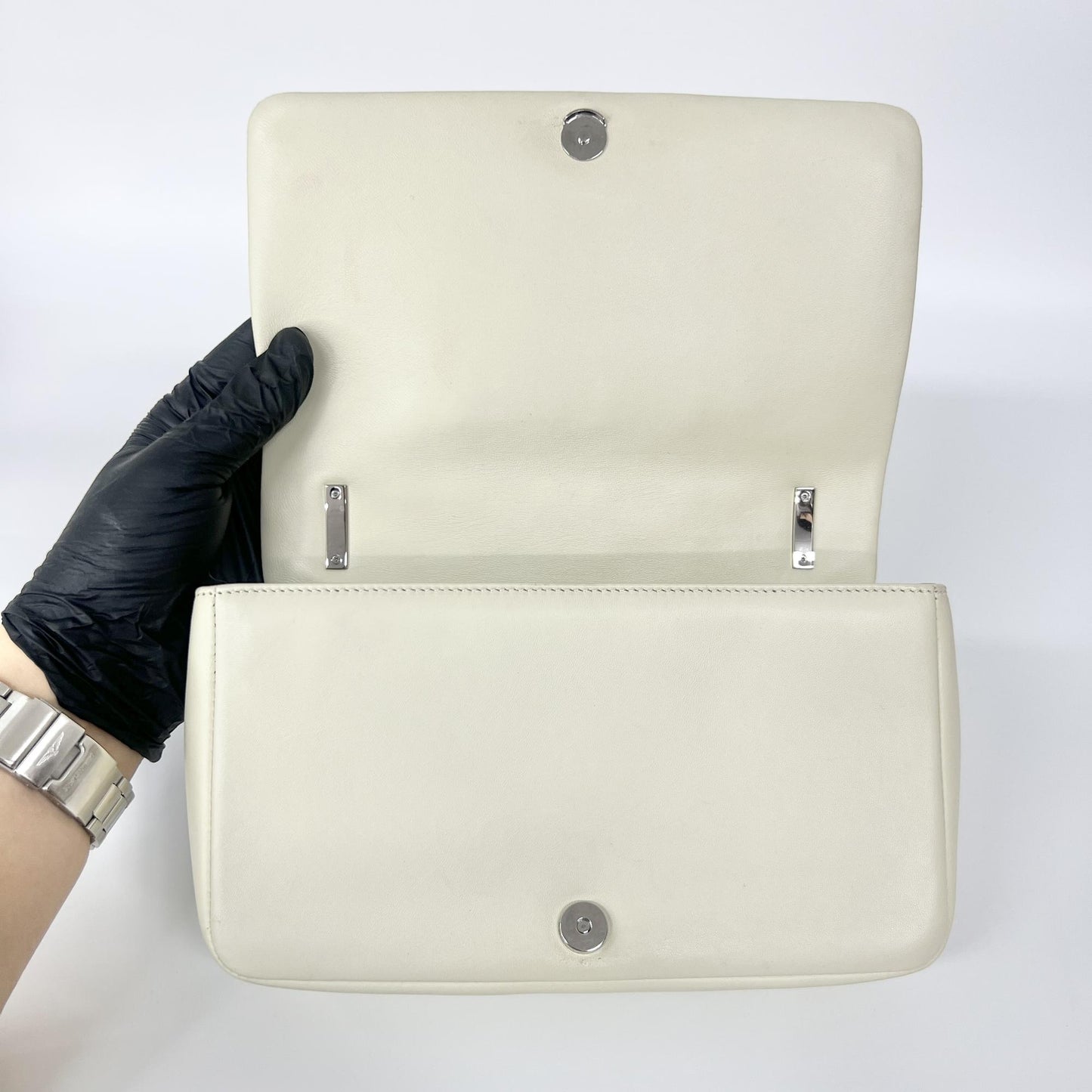 Burberry Small Quilted Lambskin Lola Bag Ivory Silver Hardware