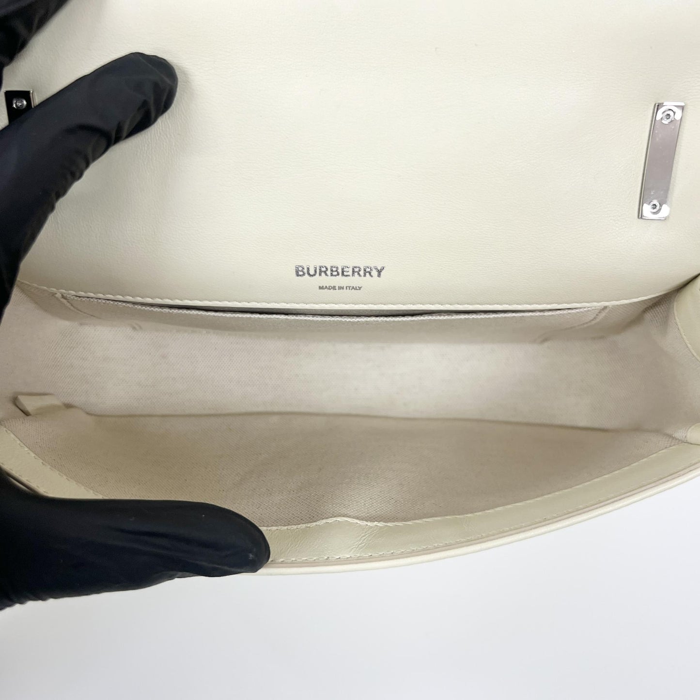 Burberry Small Quilted Lambskin Lola Bag Ivory Silver Hardware