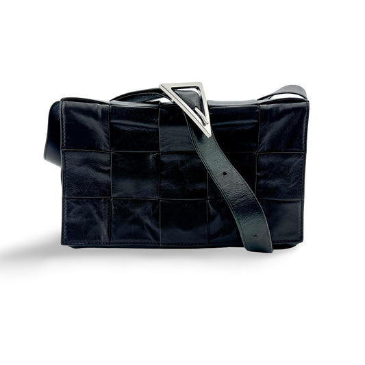 Bottega Veneta Intrecciato Cassette Bag Black with Silver Hardware