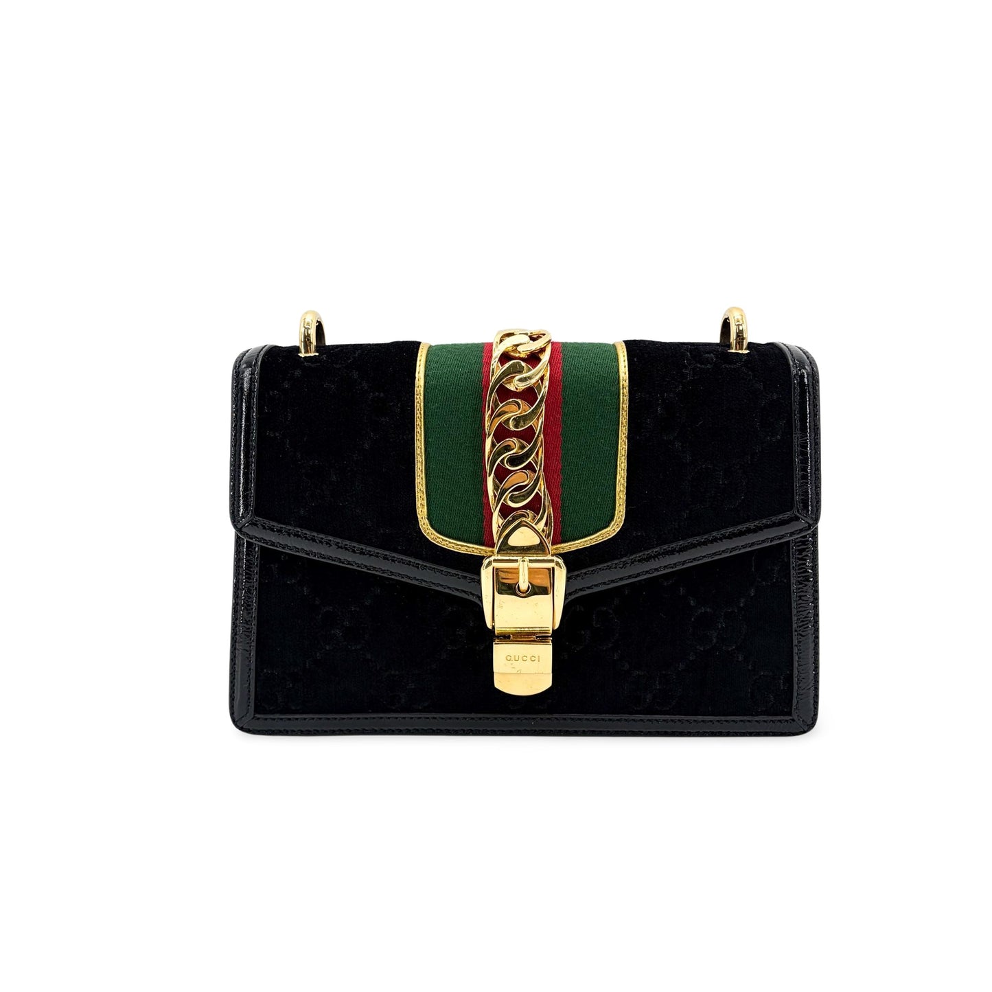 Gucci Mini Sylvie GG Velvet Shoulder Bag Black