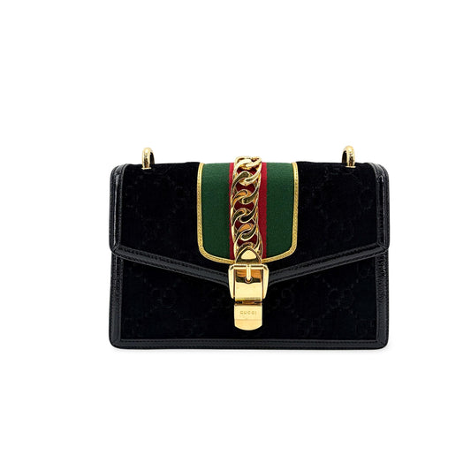 Gucci Mini Sylvie GG Velvet Shoulder Bag Black
