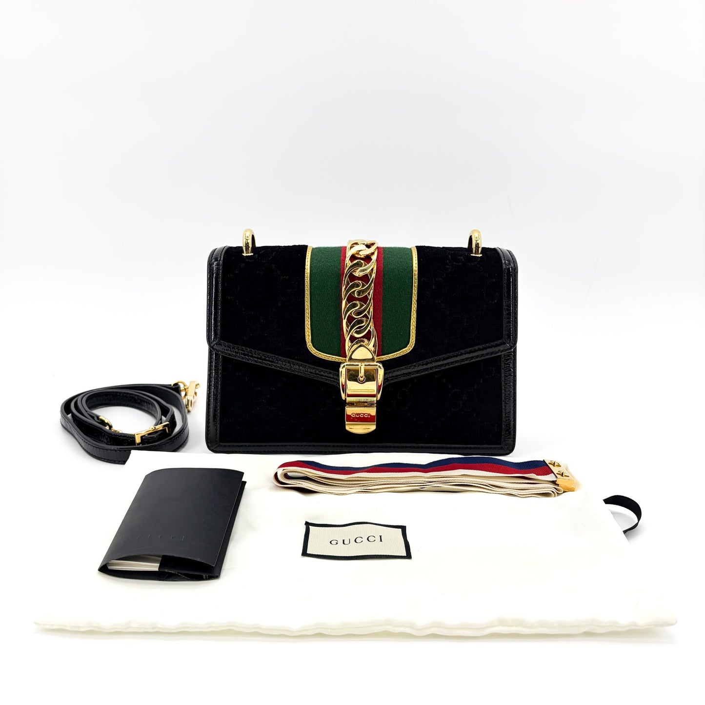 Gucci Mini Sylvie GG Velvet Shoulder Bag Black