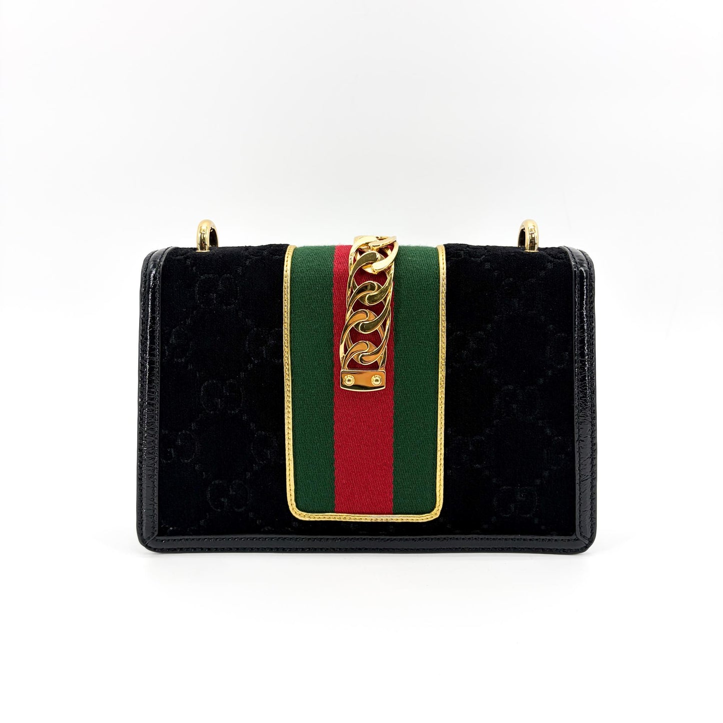 Gucci Mini Sylvie GG Velvet Shoulder Bag Black