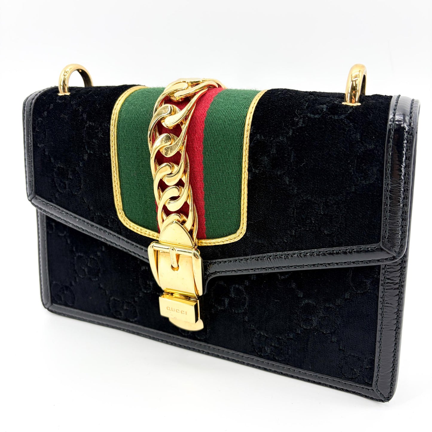 Gucci Mini Sylvie GG Velvet Shoulder Bag Black