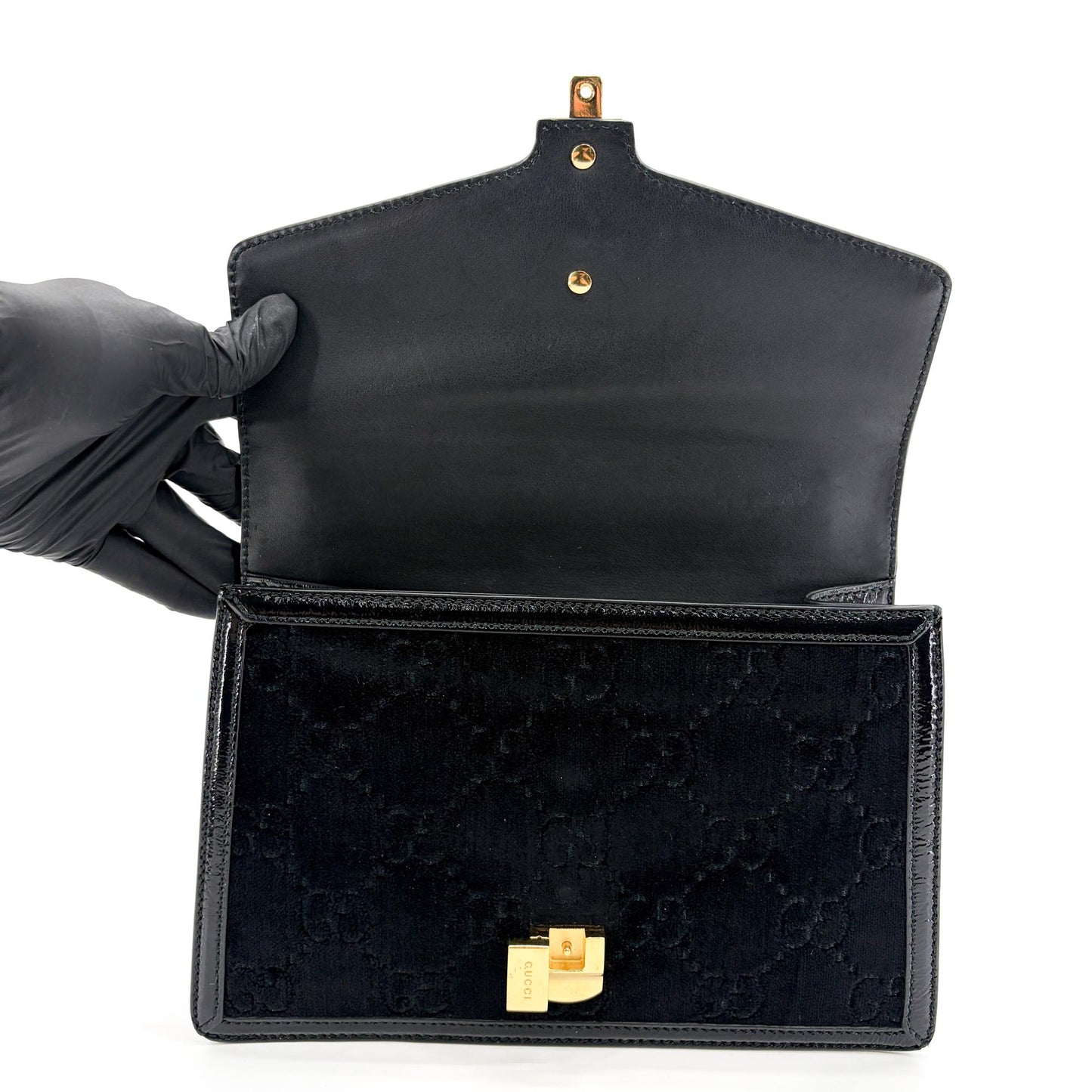 Gucci Mini Sylvie GG Velvet Shoulder Bag Black