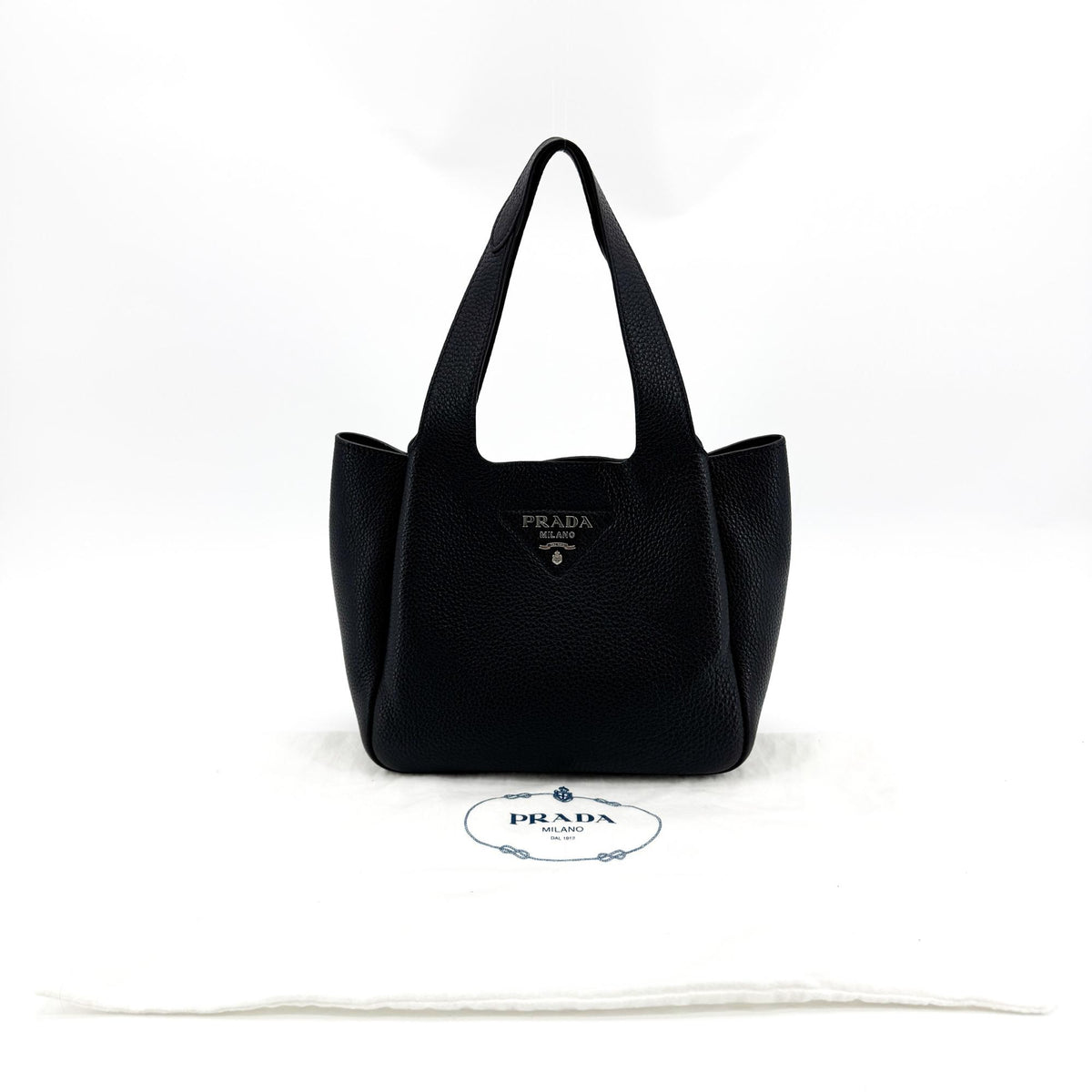 Prada Small Leather Tote Bag Black