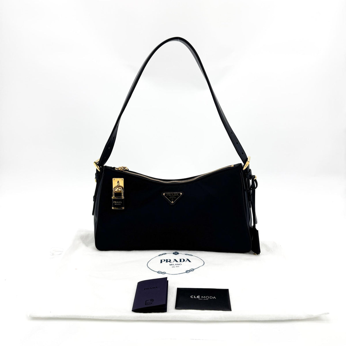 Prada Re-Ylon Crossbody Bag Black with Gold Hardware