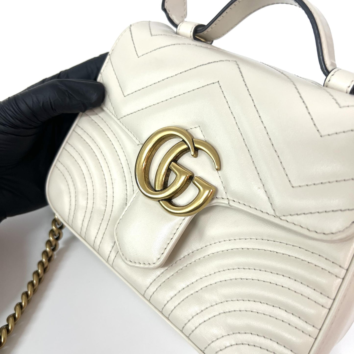 Gucci GG Marmont Mini Top Handle Bag White