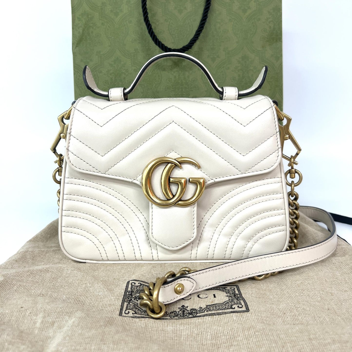 Gucci GG Marmont Mini Top Handle Bag White