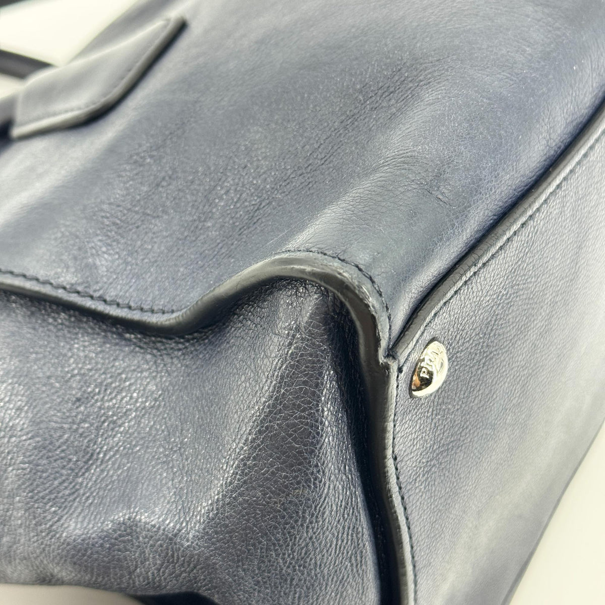 Prada Glace Calf Leather Tote Bag Navy