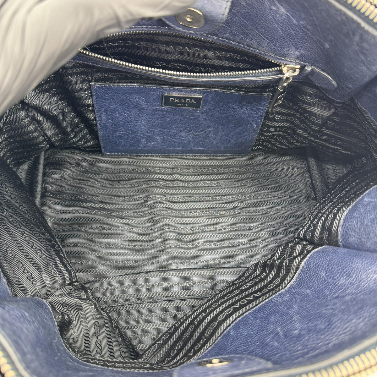Prada Glace Calf Leather Tote Bag Navy