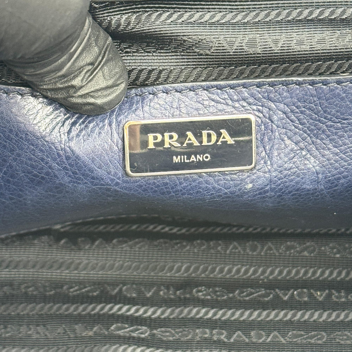 Prada Glace Calf Leather Tote Bag Navy