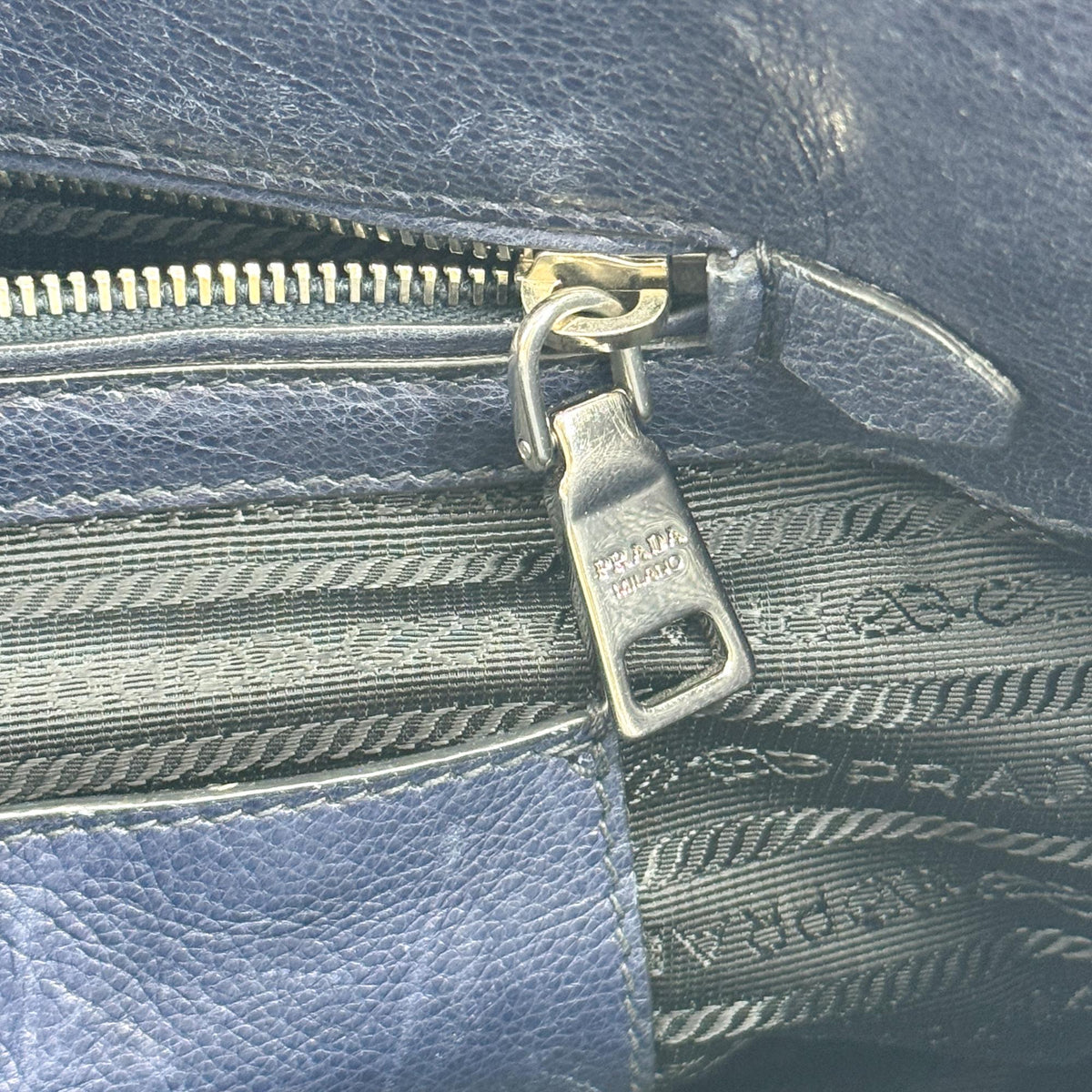 Prada Glace Calf Leather Tote Bag Navy