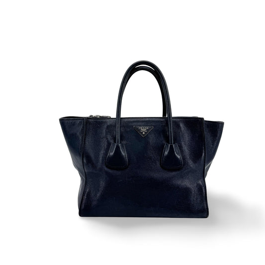 Prada Glace Calf Leather Tote Bag Navy