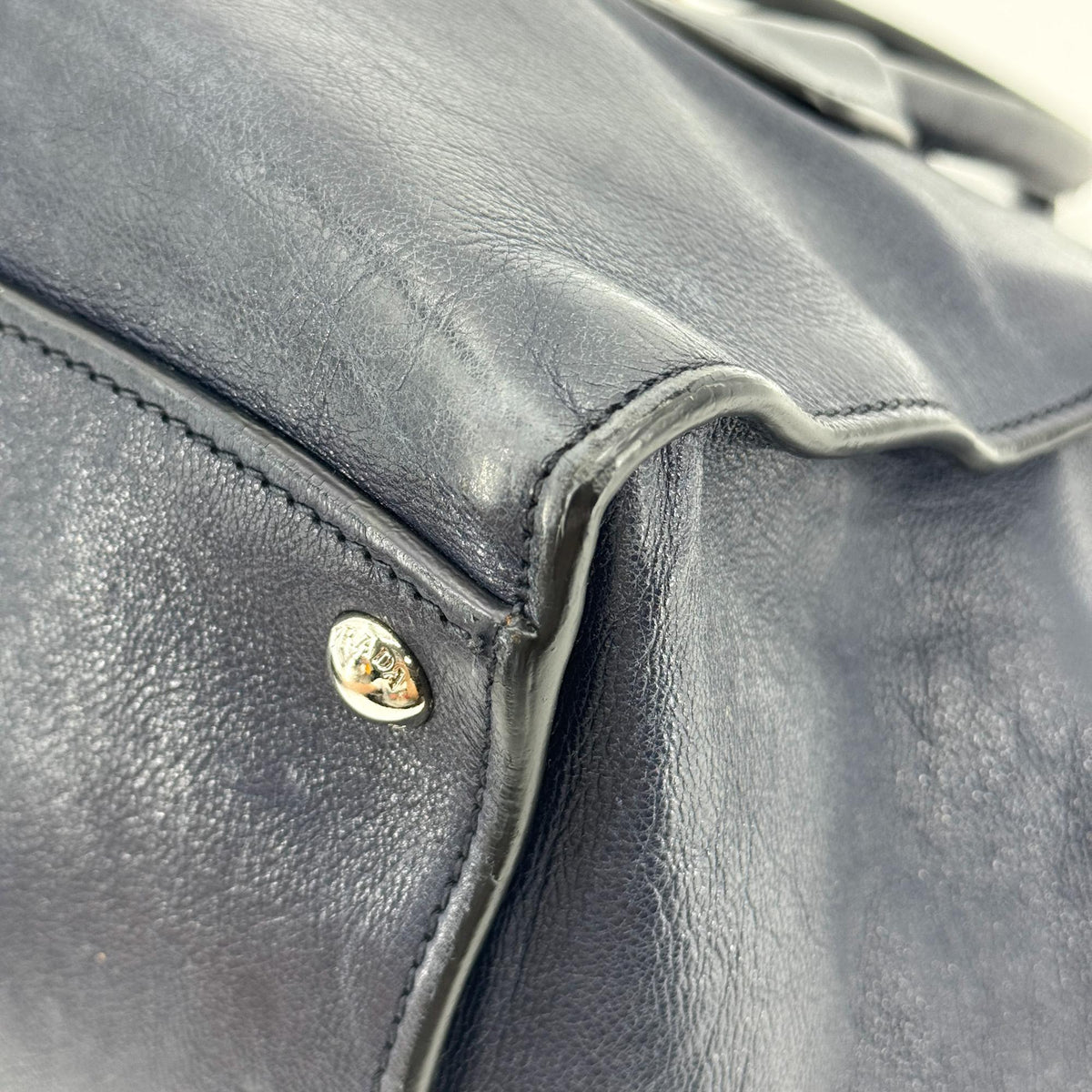 Prada Glace Calf Leather Tote Bag Navy