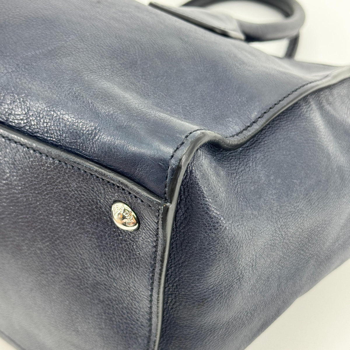 Prada Glace Calf Leather Tote Bag Navy