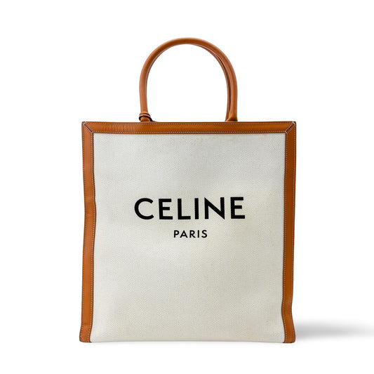 Celine Small Vertical Cabas Canvas and Calfskin Natural Tan