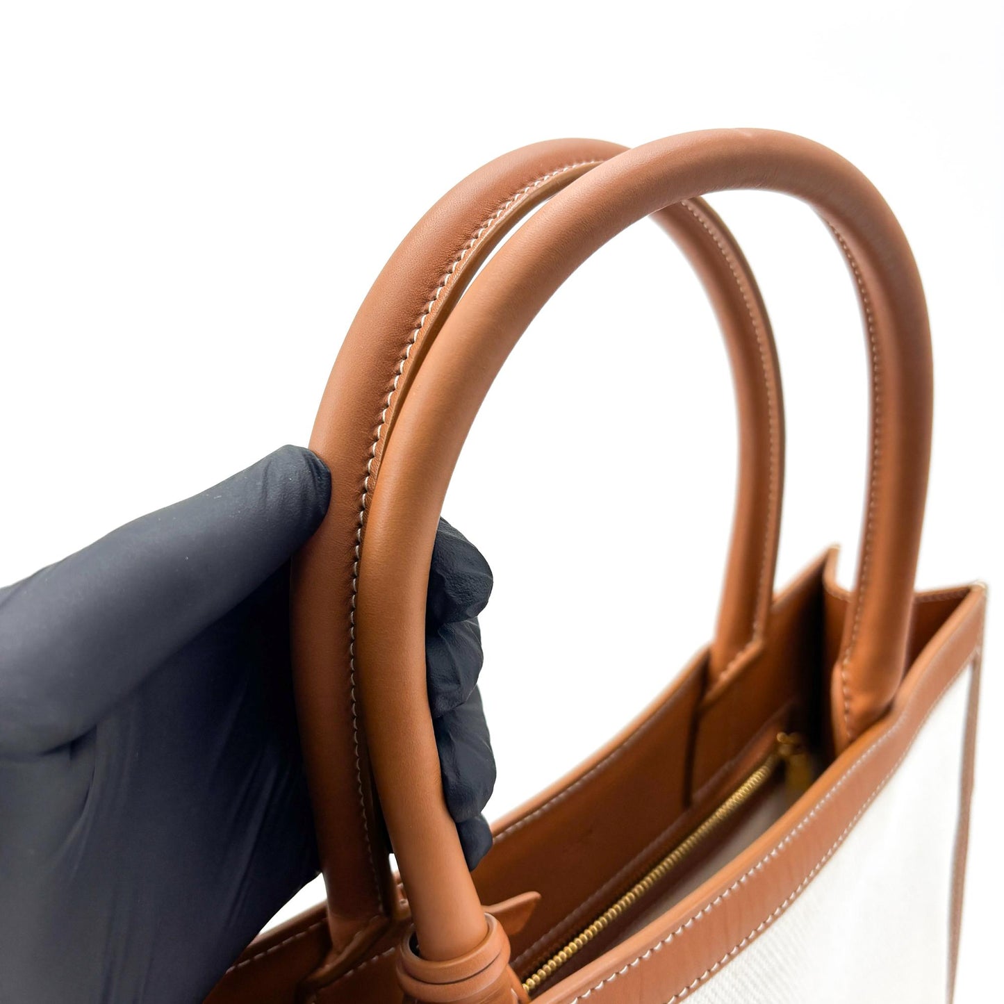 Celine Small Vertical Cabas Canvas and Calfskin Natural Tan